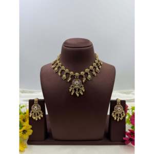 Indian Ethnic Ritu Heritage Delicate <b>Gold</b> Plated Zircon Bridal Necklace & Earring <b>Set</b> - Product Image 2