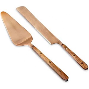 Stainless Steel Metal Round Design Handle Amazing Stainless Steel <b>Gold</b> Plated Cheese Slicer Spreader Set - Product Image 3