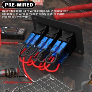 Panneau de commande pour bateau, 3 interrupteurs, 5 broches, en aluminium, pré-câblé, marche/arrêt, LED bleue - Product Image 6