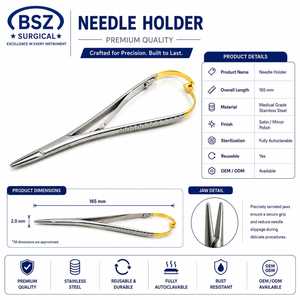 Porte-aiguille manuel BSZ SURGICO, ensemble d'instruments chirurgicaux, inserts en carbure de tungstène, acier inoxydable, poignée ergonomique dorée pour - Product Image 2