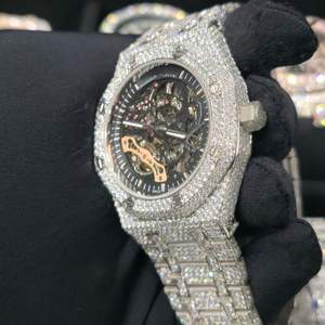 Custom Skeleton White Full Iced Out Round Moissanite Diamond <b>Mechanical</b> Hip Hop Luxurious Stylish <b>Watch</b> for Men Gift - Product Image 2