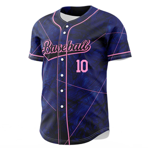 Maillot de baseball personnalisé bleu rose, impression sublimée, boutons sur le devant, manches courtes, unisexe adulte, séchage rapide, chemise de sport - Product Image 5