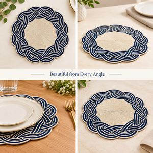Elegant Beaded Round <b>Placemat</b> | <b>Navy</b> Braided Design Table Mat for Dining Kitchen Home Decor Handmade Table Setting Accessory Set - Product Image 2