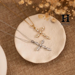 Pear Cut Lab Grown Diamond Cross <b>Pendant</b> 14K <b>Solid</b> <b>Gold</b> Minimalist Marquise Diamond Cross <b>Pendant</b> for Women IGI Certified - Product Image 6