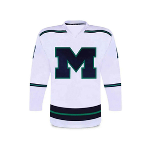 Men's White Ice Hockey Jersey With M Logo Screen Printed Breathable Polyester Full Sleeve V-Neck Regular Fit Adult Apparel - Product Image 2
