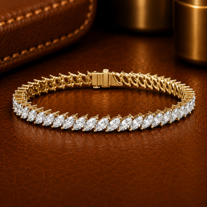Bracelet tennis en or jaune 10K 14K avec diamants de laboratoire taille marquise inclinée, 8,40 CTW DEF VVS, certifié par un tiers, vente chaude - Product Image 1