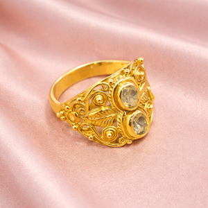 Anillo vintage hecho a mano de plata de ley 925 con citrino, grabado con hojas florales, estilo bohemio, anillo de doble piedra, regalo de Navidad - Product Image 4