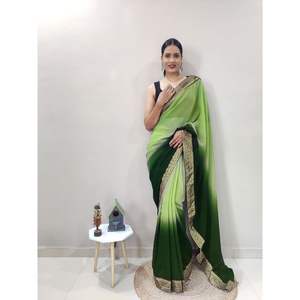 1 minuto Saree con blusa verde descosida - Product Image 1