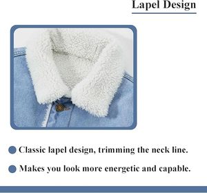 Men's Winter Casual Denim Jacket <b>Light</b> Blue 100% Cotton Button Front Stonewashed Fleece Lined Regular Fit - Product Image 6