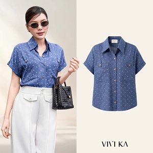 Camisa Informal de Oficina para Mujer, Estampado Floral Simple, Transpirable, Manga Corta, Cuello Enrollado, Botones al Frente, Cómoda, JEREMY - Product Image 1