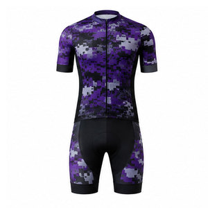 Ensemble maillot et short de cyclisme pour homme, couleur violette, manches courtes, fermeture éclair sur le devant, uniforme de cyclisme pour adultes - Product Image 1