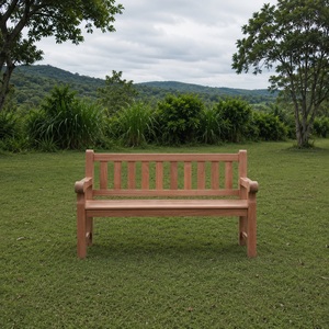 Banc de jardin 3 places en teck massif, design traditionnel, mobilier d'extérieur durable pour cour, dossier à lattes, modèle BEN09 - Product Image 1