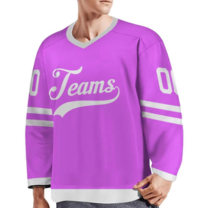 Camiseta de Hockey sobre Hielo Morada para Hombre, Cuello en V, Manga Larga, Impresión Serigrafiada, Transpirable, de Poliéster, para Adultos - Product Image 1