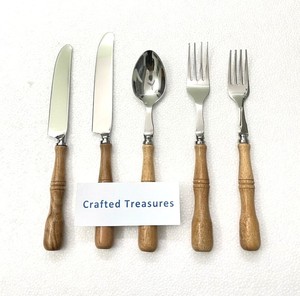 Ensemble de couverts de luxe avec manche en bois, acier inoxydable poli miroir, vaisselle écologique pour mariage, ensemble de couverts de table - Product Image 1