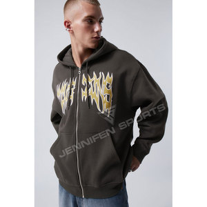Sweat à capuche zippé surdimensionné pour homme, en coton tricoté 450 GSM, respirant, séchage rapide, avec logo brodé personnalisé, OEM, collection hiver premium - Product Image 3
