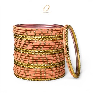 Juego de Brazaletes de Acero Inoxidable con Cristales Chapados en Oro Durazno para Niñas, Joyería India de Moda para Fiestas y Bodas, Venta al Por Mayor - Product Image 3