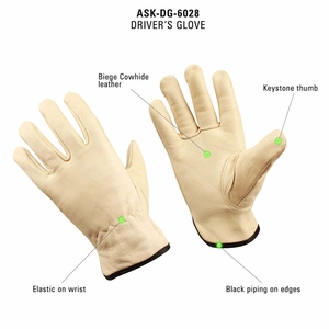 Leather <b>Driver</b> <b>Gloves</b> Unisex Beige Cowhide Grain Leather Heat Resistant Industrial Safety Hand Protection Soft and Comfortable - Product Image 4