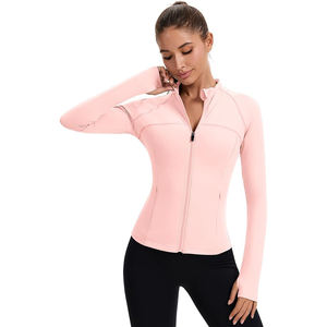 Chaqueta de yoga transpirable para mujer, con cremallera completa, de nailon, cuello alto, manga larga, de secado rápido, para fitness, gimnasio, correr, corte ajustado frontal. - Product Image 4