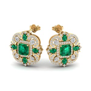 Boucles d'oreilles clous REYES en or massif 14 carats de haute qualité avec diamants et fermoir à vis, prix d'usine, émeraude de 5,04 carats, bijoux fins - Product Image 5