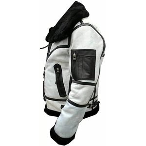 2026 OEM Best Selling <b>Men's</b> White Sheepskin Leather <b>Jacket</b> Front Logo Faux Fur Lining 100% High Quality Low MOQ Heated Winter - Product Image 3