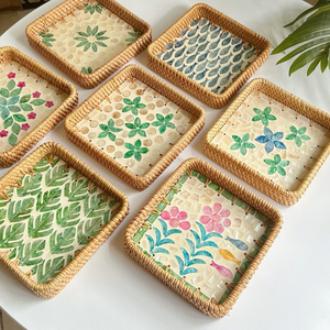 Plateau de service en rotin écologique avec base en nacre, tissé à la main, design personnalisable, couleur décorative, utilisation à la maison ou au restaurant - Product Image 2