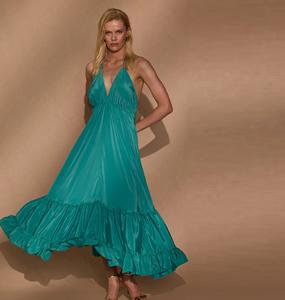 Vestido Largo de Verano para Mujer, Estilo Boho, Cuello Halter, Espalda Descubierta, Plisado, Cintura Imperio, para Playa - Surtido - Product Image 1