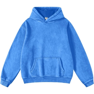 Sudadera con Capucha Azul Vintage Personalizada con Lavado Ácido - Sudadera de Algodón Grueso de Corte Holgado para Hombre - Estilo Urbano Desgastado - Product Image 2