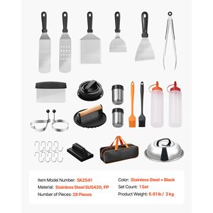 Set Regalo di 28 Accessori per Piastra in Acciaio Inossidabile, Kit per Griglia a Superficie Piatta, Spatola Allargata, Utensili per Basting, Certificato LFGB - Product Image 5