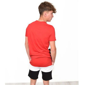 Men's Red White And Black Color Block T-Shirt And Shorts <b>Set</b> Two Piece Crewneck Tee With Matching Shorts Casual Activewear - Product Image 2