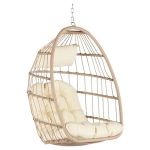 Silla colgante de mimbre en forma de huevo para jardín al aire libre, marco de madera, cojín caqui, silla columpio para Patio, elegante y cómoda tumbona para - Product Image 5