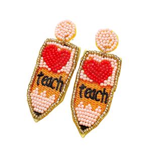 Pendientes colgantes de moda para mujer, hechos a mano, con cuentas de vidrio multicolor, imitación de perlas en forma de flor y chapados en plata, para profesoras. - Product Image 4