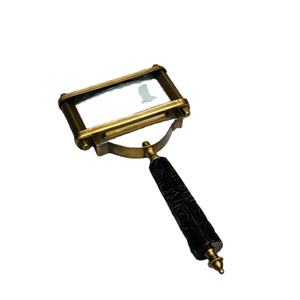 Brown Antique Brass Rectangular Magnifying Glass with Wooden Handle | <b>Vintage</b> <b>Desk</b> & Reading Magnifier - Product Image 1