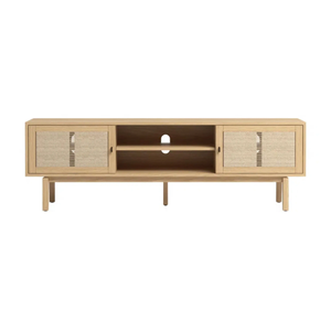 Contemporary Solid Teak Rope-Woven Door <b>TV</b> <b>Stand</b> Media Cabinet Scandinavian Entertainment Storage Console Furniture - Product Image 1