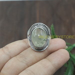 Natural Prehnite Gemstone 925 Sterling Silver <b>Ring</b> Handmade Vintage Boho <b>Statement</b> Jewelry Oval Cabochon Women Gift for him Men - Product Image 5