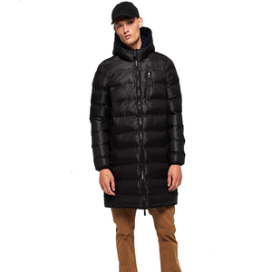 Chaquetas acolchadas de longitud larga de tela de lana impermeable para hombres de talla grande con cuello con capucha ropa de lluvia de invierno Color negro ecológico - Product Image 2