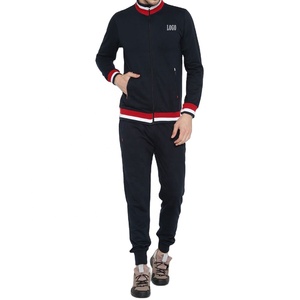 Men's Colorful Ribbed Neck & bottom Hoodie With Black Trousers Polyester Track Suit Set - Product Image 1