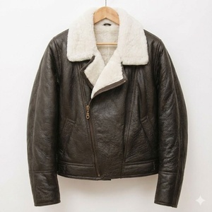 Veste en cuir pour homme de qualité supérieure en fausse fourrure de mouton, col montant, en toile imperméable, écologique et respirante, fermeture avant - Product Image 1