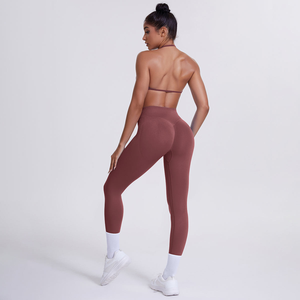 Conjunto de Yoga de 2 Piezas sin Tirantes, Cintura Alta, Largo Completo, Sin Costuras, Transpirable, Estampado, Ropa Deportiva, Elástico en 4 Direcciones, Simple - Product Image 4