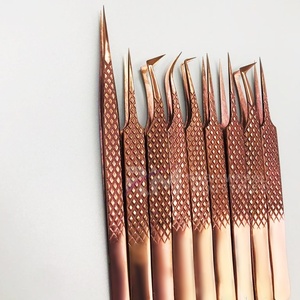Pince à épiler RMI en acier inoxydable de haute qualité, couleur or rose plasma, pour extensions de cils, 90 degrés, 12cm/14cm, précision fine, lot de 2 cartes - Product Image 6