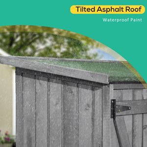 Armadio da Esterno in Legno Grigio con 3 Ripiani, Tetto Impermeabile in Asfalto, Porte Lucchettabili, Casetta da Giardino, Organizzatore per Attrezzi - Product Image 4