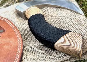 Hand Carved Pizza Cutter : Viking Style Burn Wood Handle ulu knife For Pizza Slicer & Restaurant Used - Product Image 3