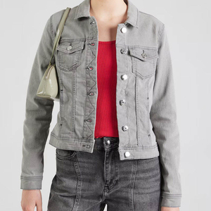 Women's Vintage Washed Denim Bomber <b>Jacket</b> Eco-Friendly High Street Style Winter <b>Short</b> <b>Sleeves</b> Button-Up Stylish Outerwear - Product Image 4