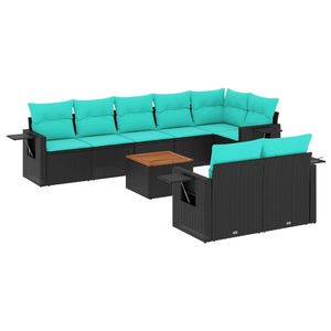 Set di divani da giardino in polyrattan nero da 9 pezzi con cuscini - Product Image 2