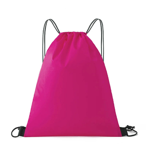 pink Polyester Drawstring <b>Backpack</b> Adjustable <b>Strap</b> Lightweight Casual Gym Bag Solid Color Unisex - Product Image 1