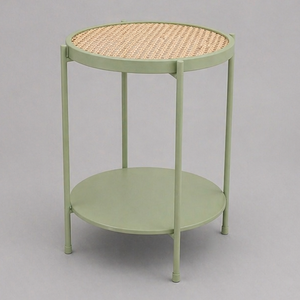 <b>Round</b> Double Tier Metal Storage Rack Mint Green Scandinavian Style side <b>table</b> with rattan top 2-Tier accent <b>table</b> - Product Image 3