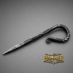 Hand Forged Twisted Iron Stick with Curved <b>Loop</b> End Rustic Black Finish for Craft Home Decor and Custom Metalwork Applications - Product Image 3