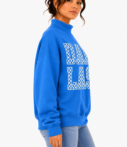 Sweat-shirt à col rond à imprimé lettres à carreaux Dallas pour femme, coupe classique, en coton tricoté pour l'automne - Product Image 2