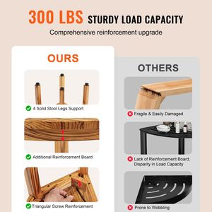 Banc de douche en bois de teck avec hauteur de 12,4 po, rayon de 11,5 po, capacité de charge de 300 lb, étagère de rangement pour douche - Product Image 3