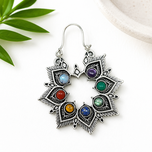 Handmade 7 Chakra Brass <b>Earrings</b> | Natural Gemstone Gold Plated Brass Dangle <b>Earrings</b> | Healing Crystal Jewelry | Wholesale Jewe - Product Image 1