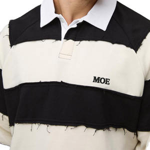 T-shirt Homme en Coton Épais à Rayures Rugby, Sweat-shirt à Manches Longues avec Panneaux à Bords Bruts, Style Streetwear, Fabricant OEM Marque Privée - Product Image 3